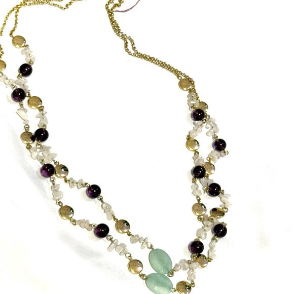 Talbots Jewelry - Talbots Long Amethyst Jade Gold Coin Two-Strand Necklace